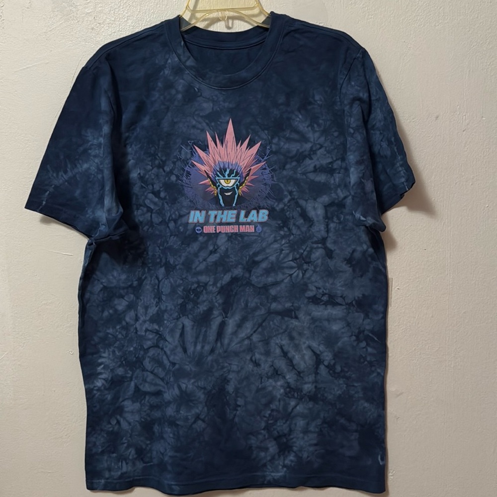 In The Lab Men's X One Punch Man Japanese Anime Blue Tie Dye Tee T-Shirt Large